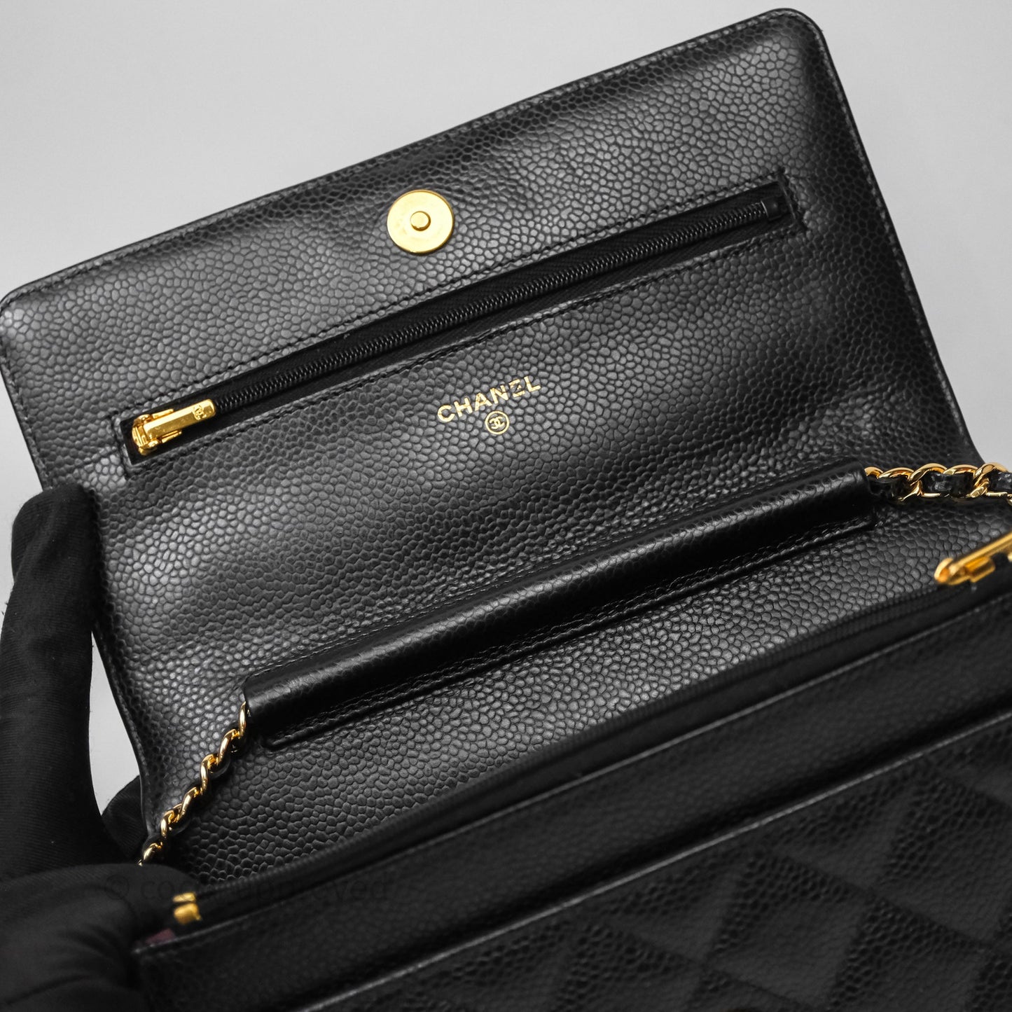 Chanel Quilted Wallet on Chain WOC Black Caviar Gold Hardware