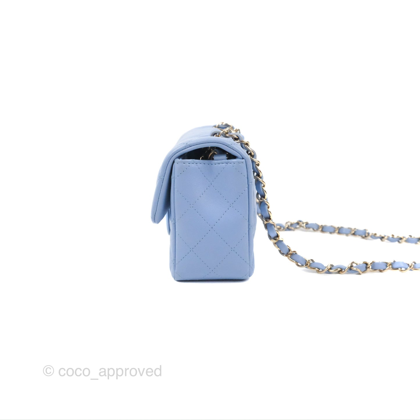 Chanel Quilted Mini Rectangular Flap Sky Blue Lambskin Gold Hardware