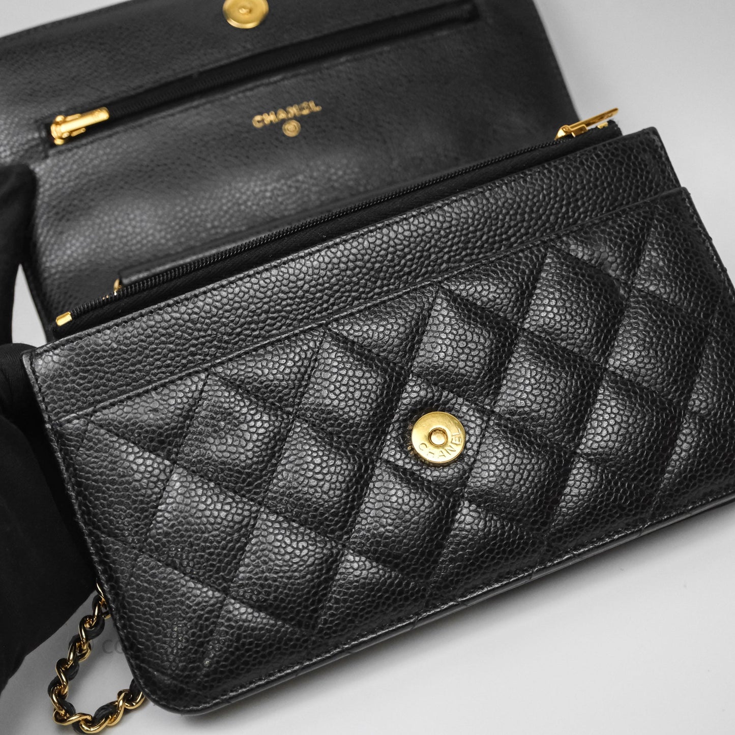 Chanel Quilted Wallet on Chain WOC Black Caviar Gold Hardware