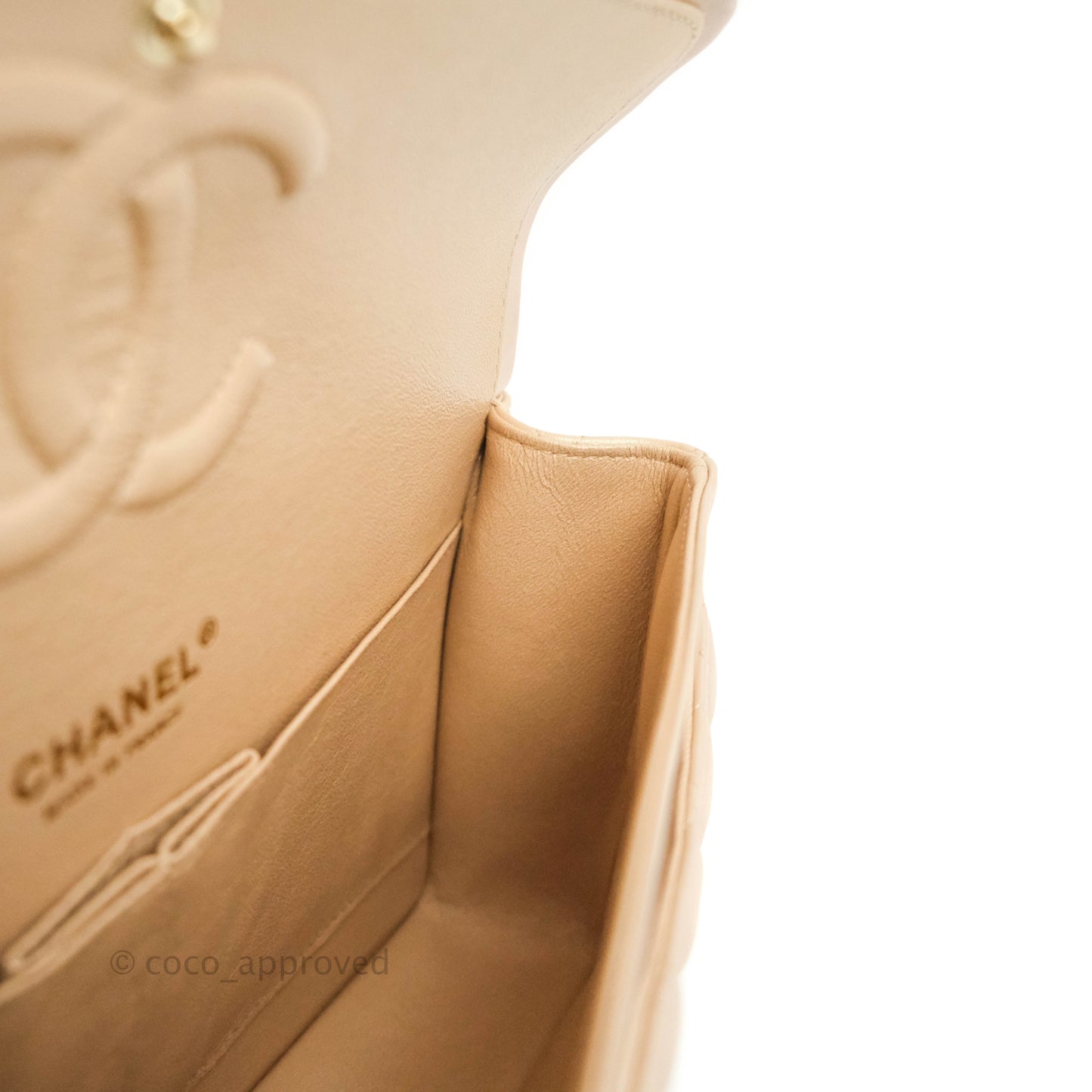 Chanel Classic M/L Medium Double Flap Iridescent Beige Calfskin Gold Hardware 21S