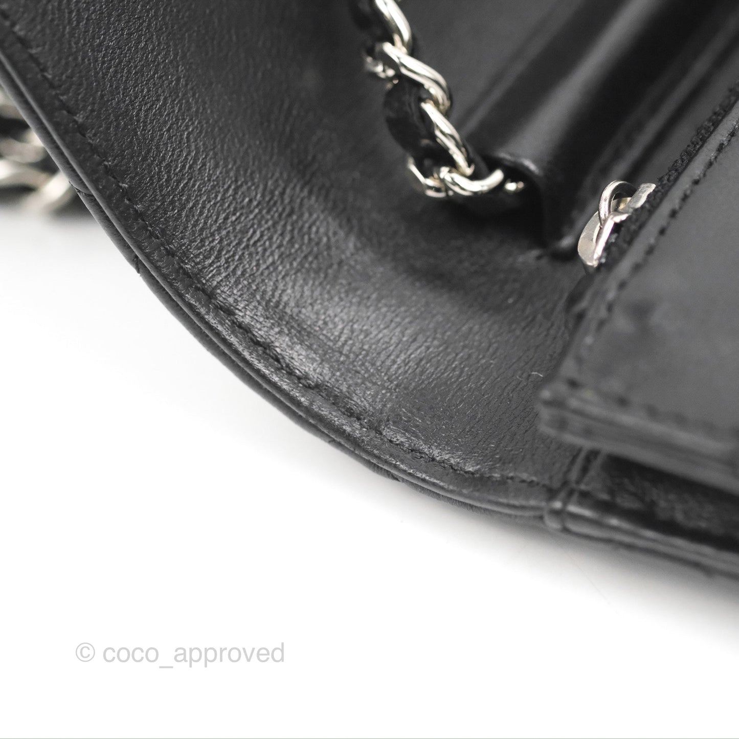 Chanel Quilted Classic Wallet on Chain WOC Black Lambskin Silver Hardware
