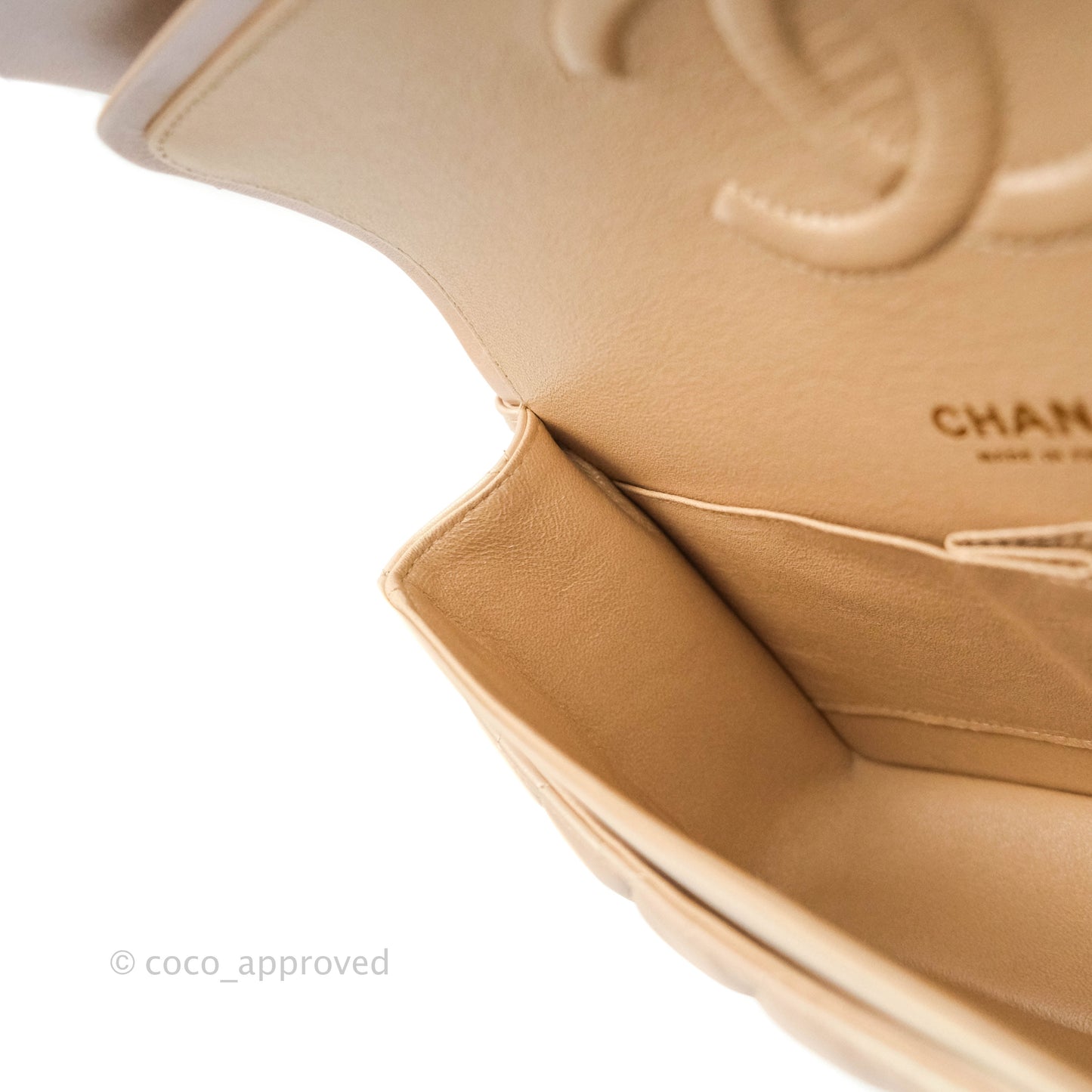 Chanel Classic M/L Medium Double Flap Iridescent Beige Calfskin Gold Hardware 21S