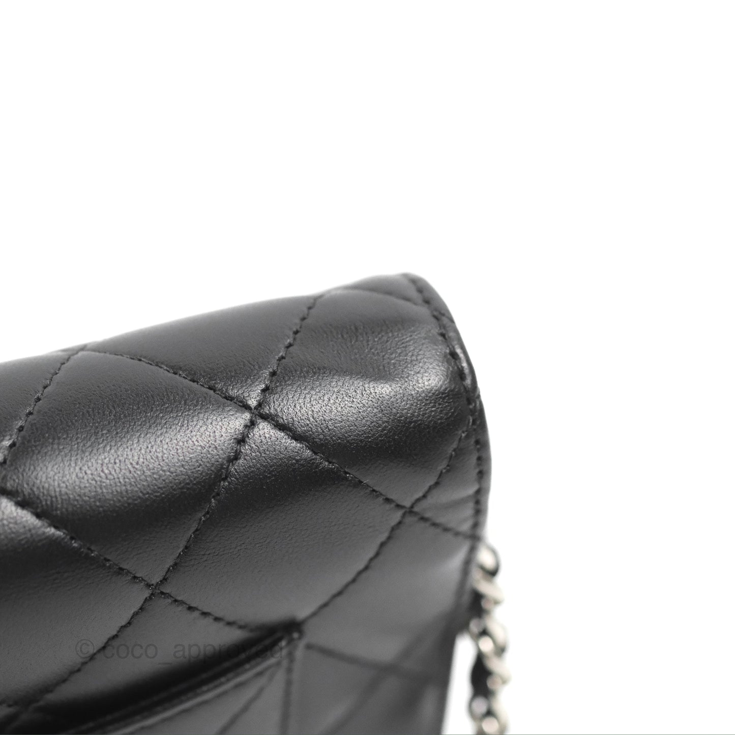 Chanel Quilted Classic Wallet on Chain WOC Black Lambskin Silver Hardware