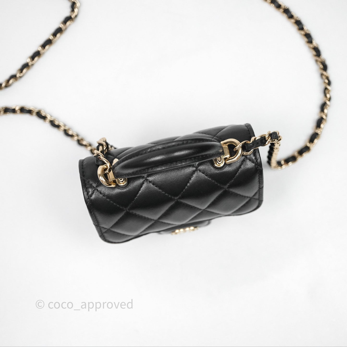 Chanel Mini Handle Clutch With Chain Black Lambskin Gold Hardware
