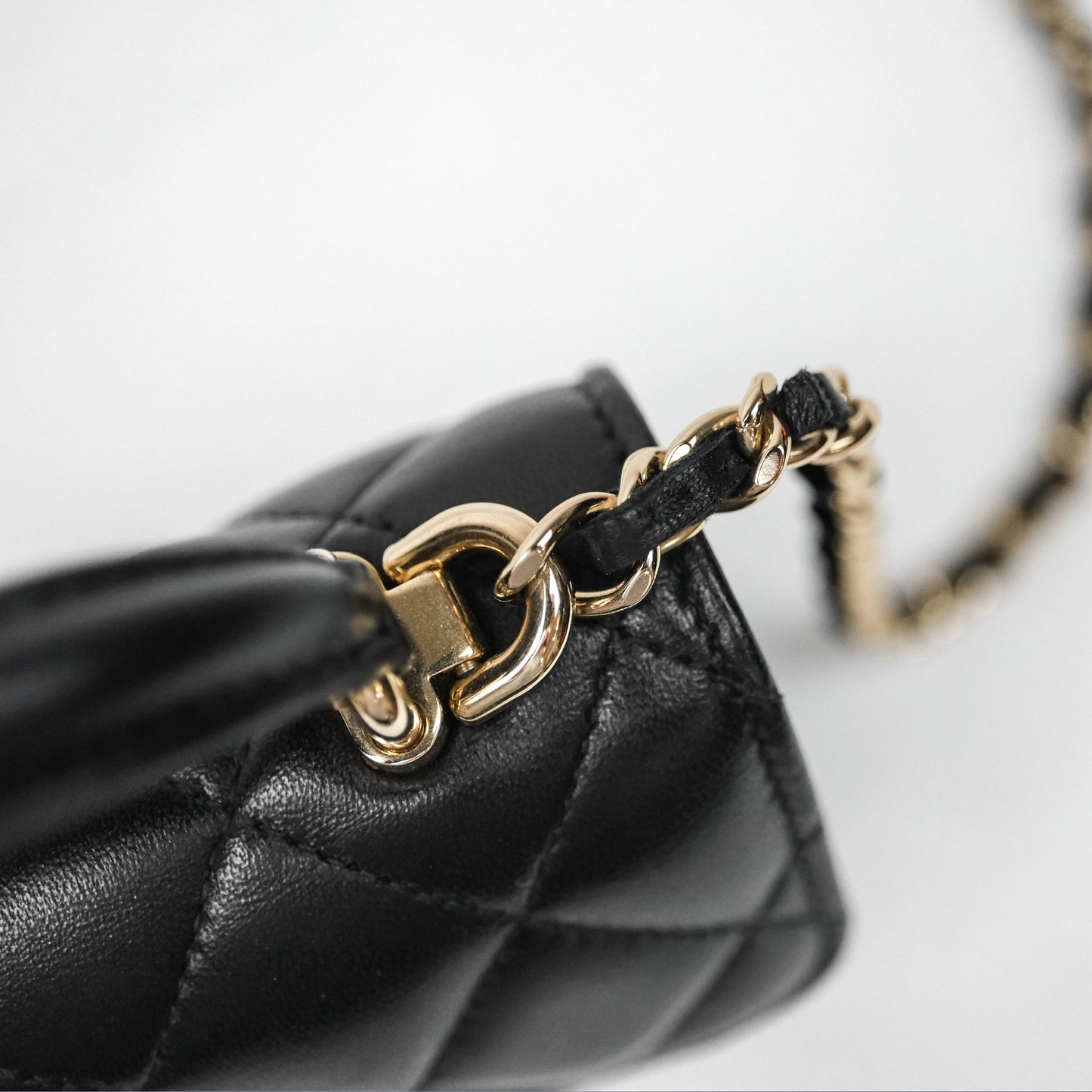 Chanel Mini Handle Clutch With Chain Black Lambskin Gold Hardware