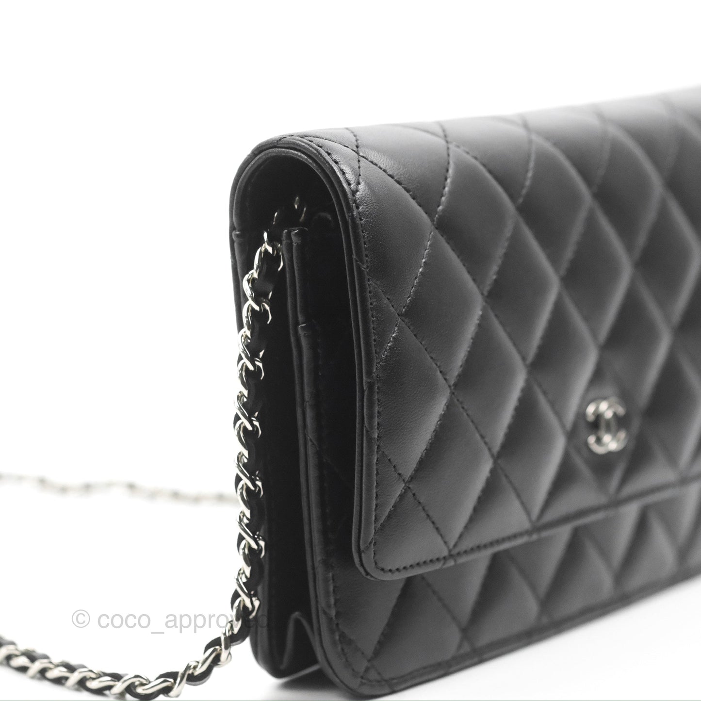 Chanel Quilted Classic Wallet on Chain WOC Black Lambskin Silver Hardware