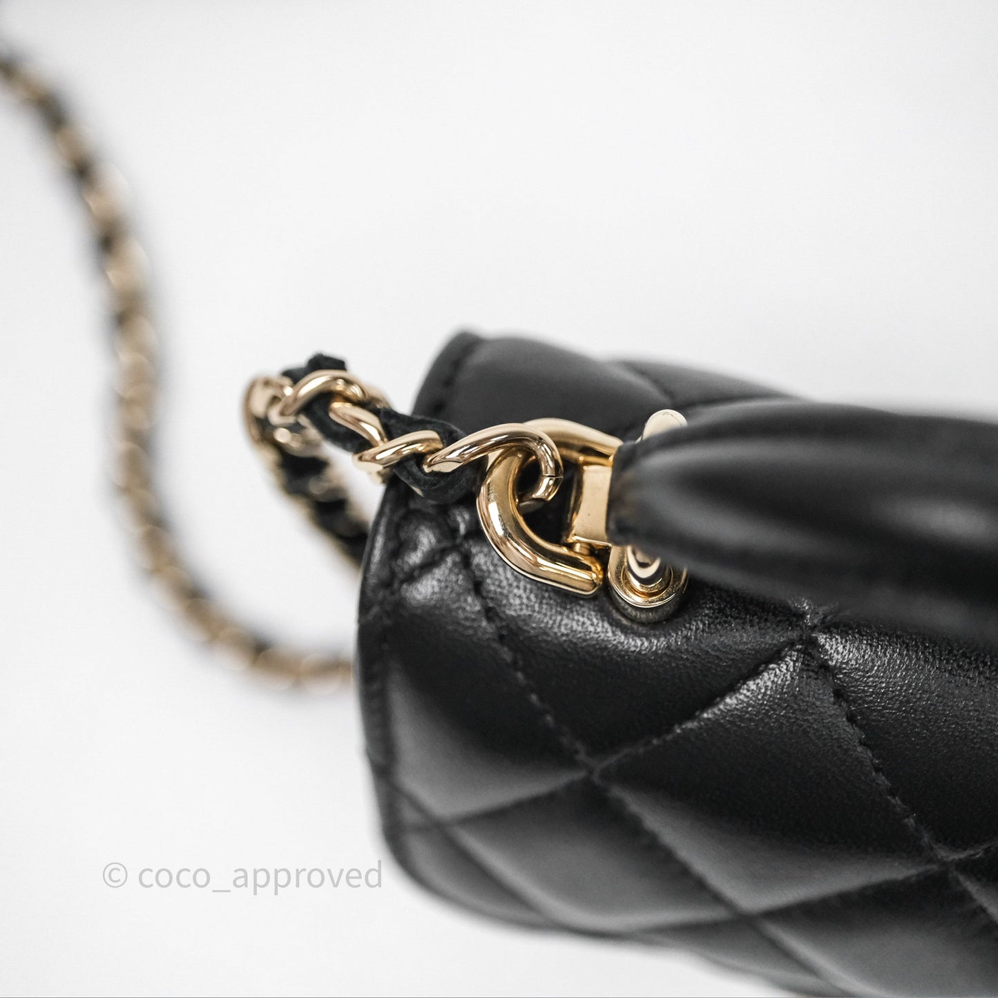Chanel Mini Handle Clutch With Chain Black Lambskin Gold Hardware