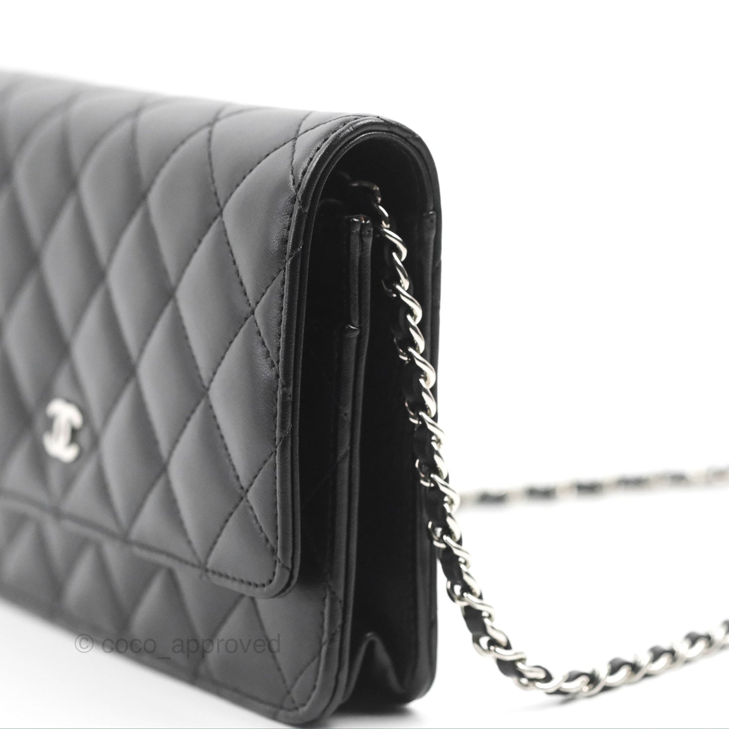Chanel Quilted Classic Wallet on Chain WOC Black Lambskin Silver Hardware