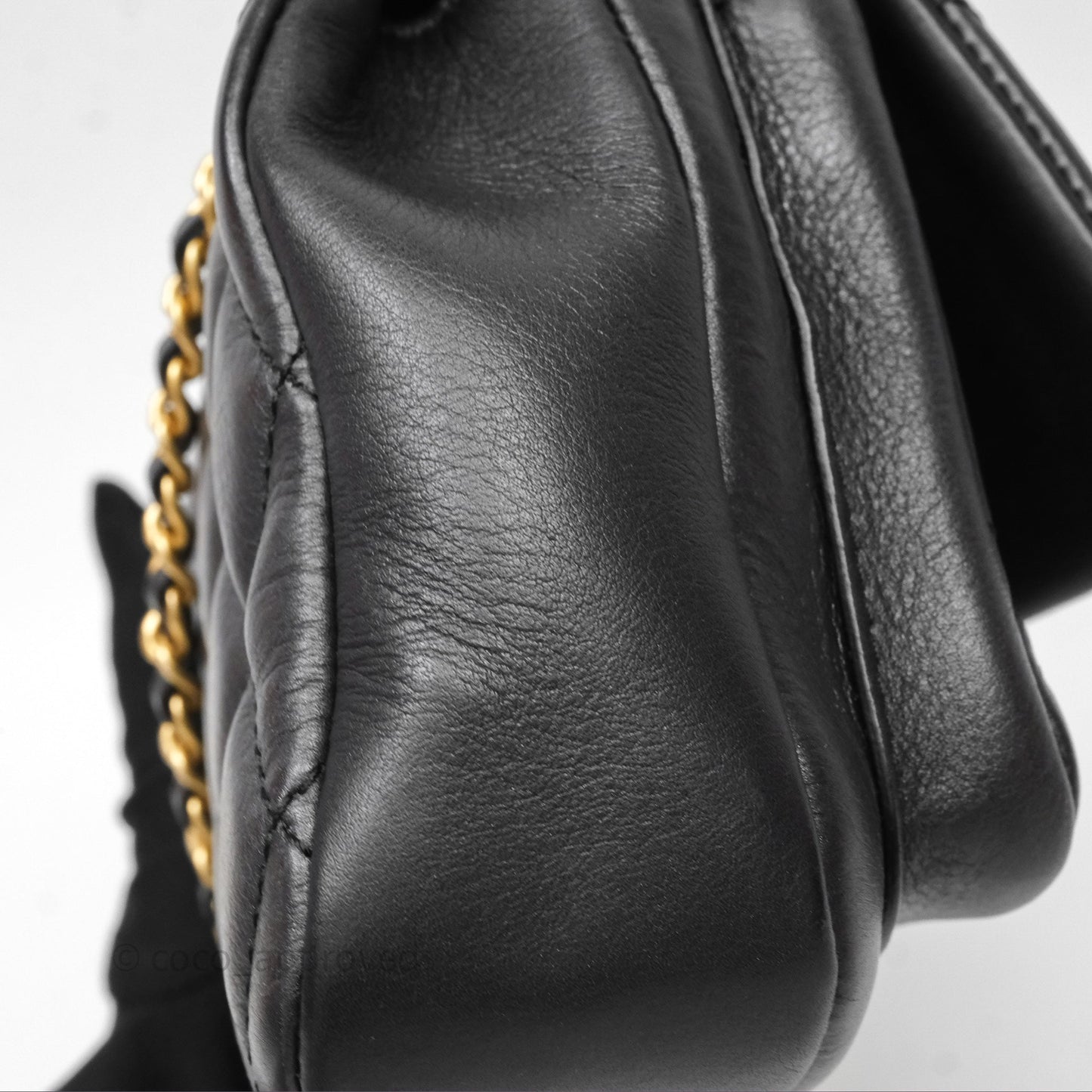 Chanel Mini Flap Top Handle Black Calfskin Aged Gold Hardware
