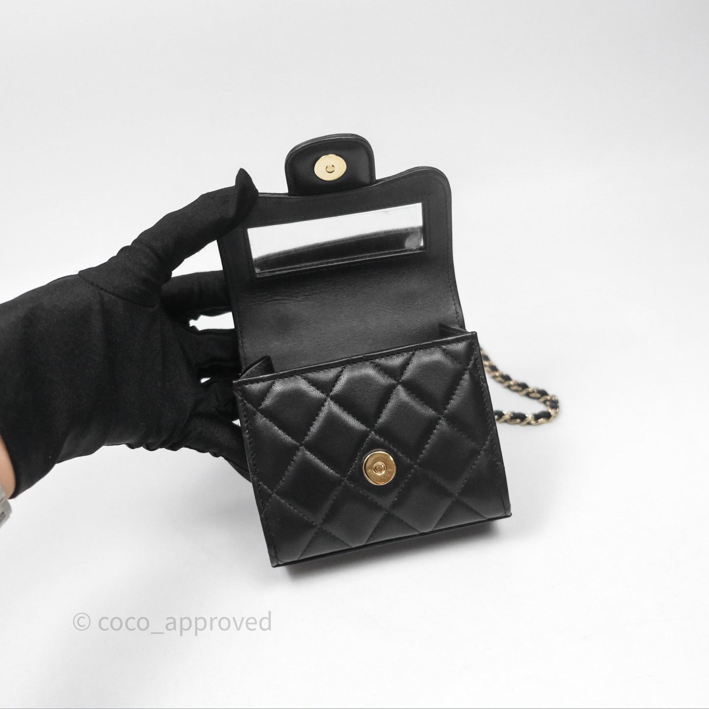 Chanel Mini Handle Clutch With Chain Black Lambskin Gold Hardware