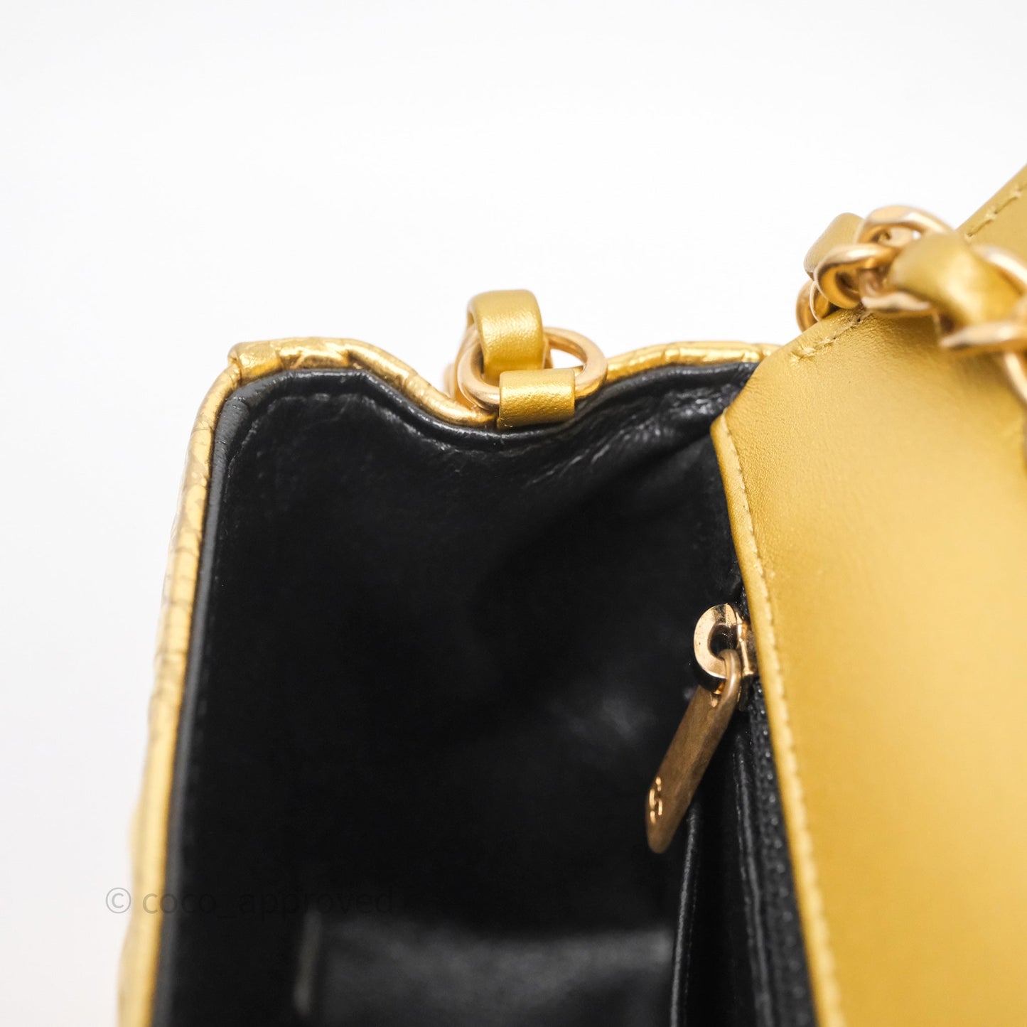 Chanel Mini Rectangular Gold Metallic Calfskin Crocodile Embossed