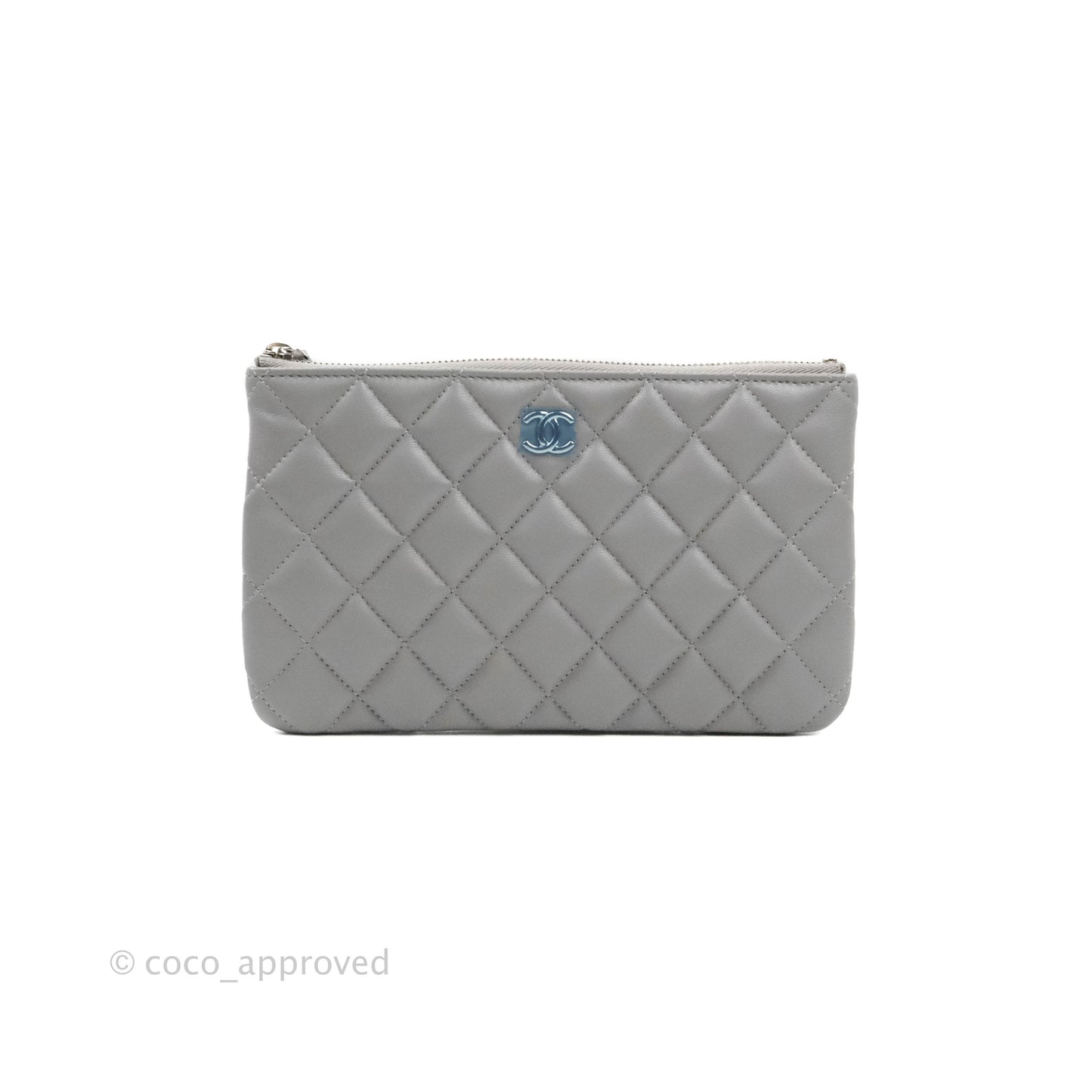 Chanel Quilted Small O Case Grey Lambskin Silver Hardware