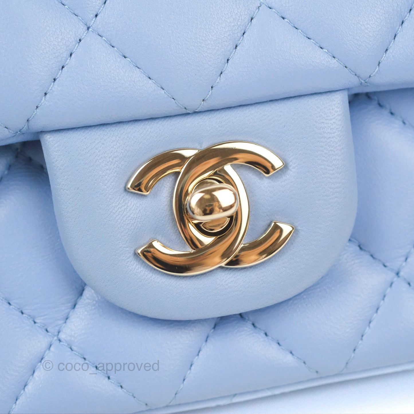 Chanel Quilted Mini Rectangular Flap Sky Blue Lambskin Gold Hardware