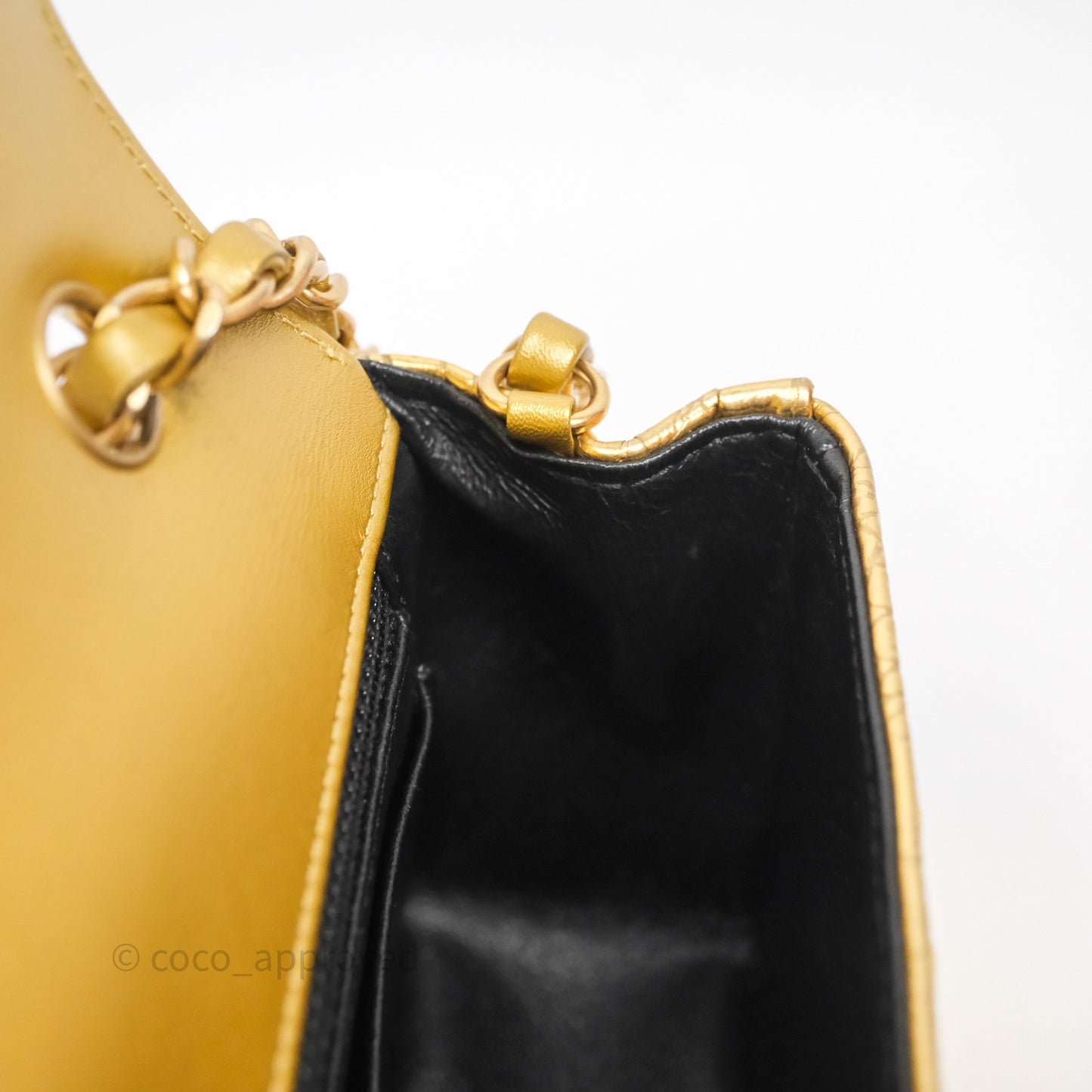Chanel Mini Rectangular Gold Metallic Calfskin Crocodile Embossed