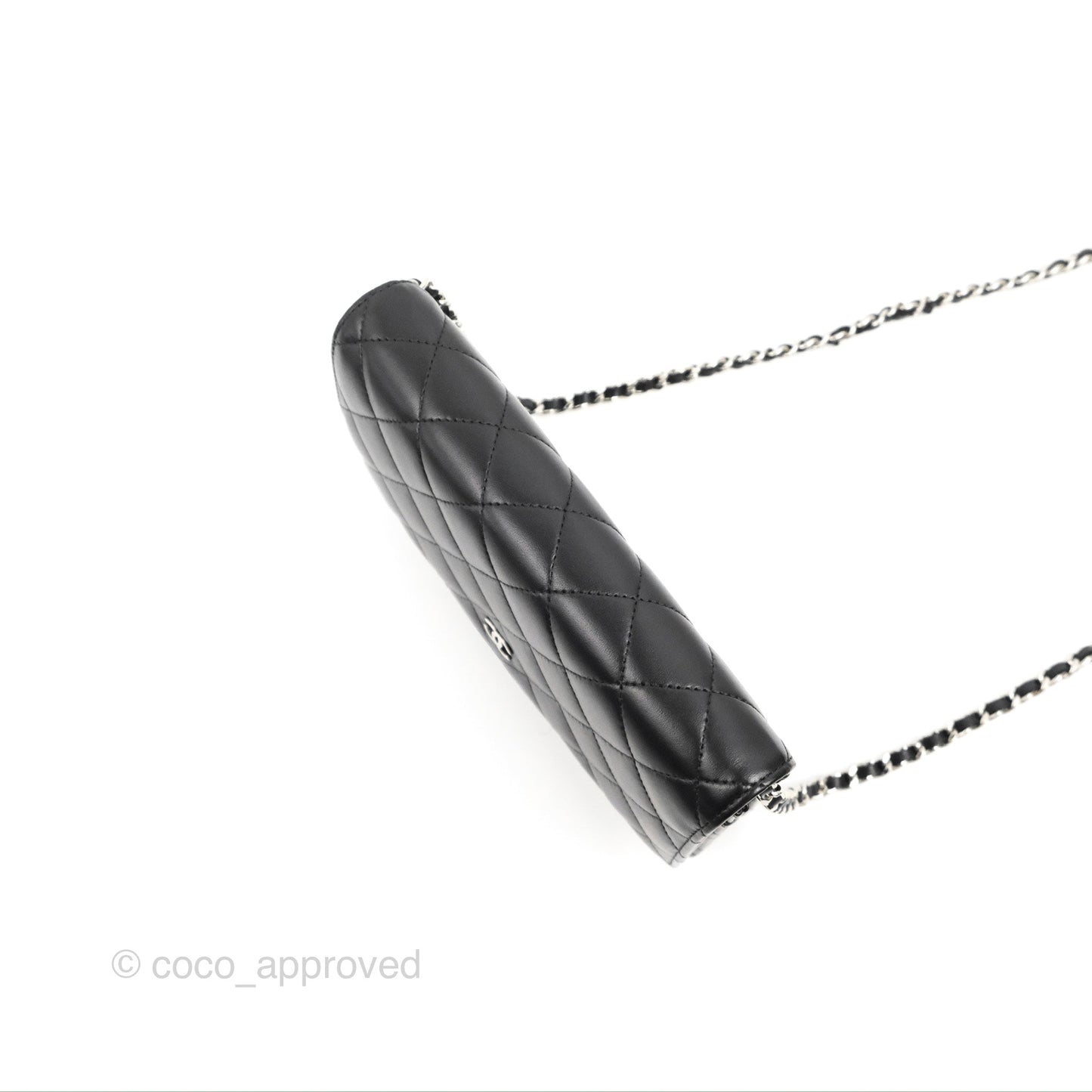 Chanel Quilted Classic Wallet on Chain WOC Black Lambskin Silver Hardware