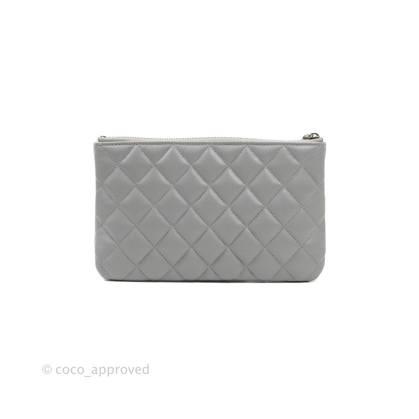 Chanel Quilted Small O Case Grey Lambskin Silver Hardware