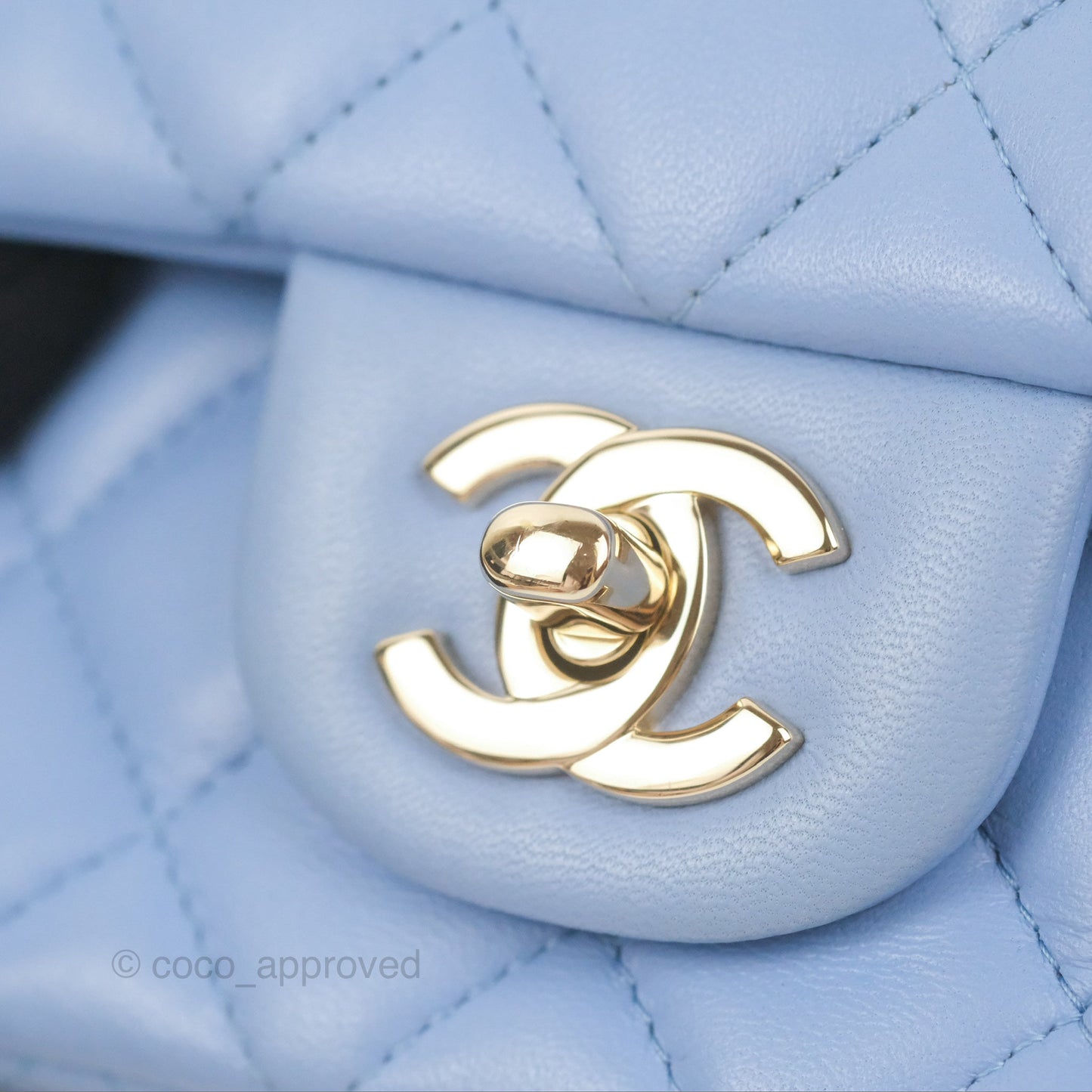 Chanel Quilted Mini Rectangular Flap Sky Blue Lambskin Gold Hardware