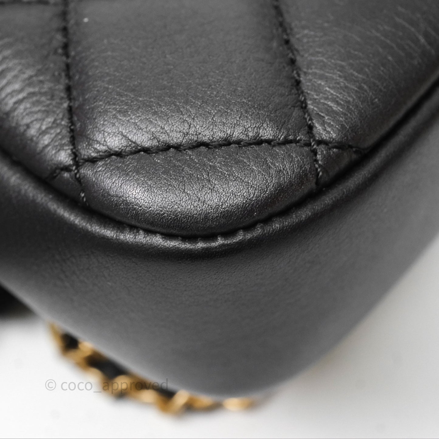 Chanel Mini Flap Top Handle Black Calfskin Aged Gold Hardware