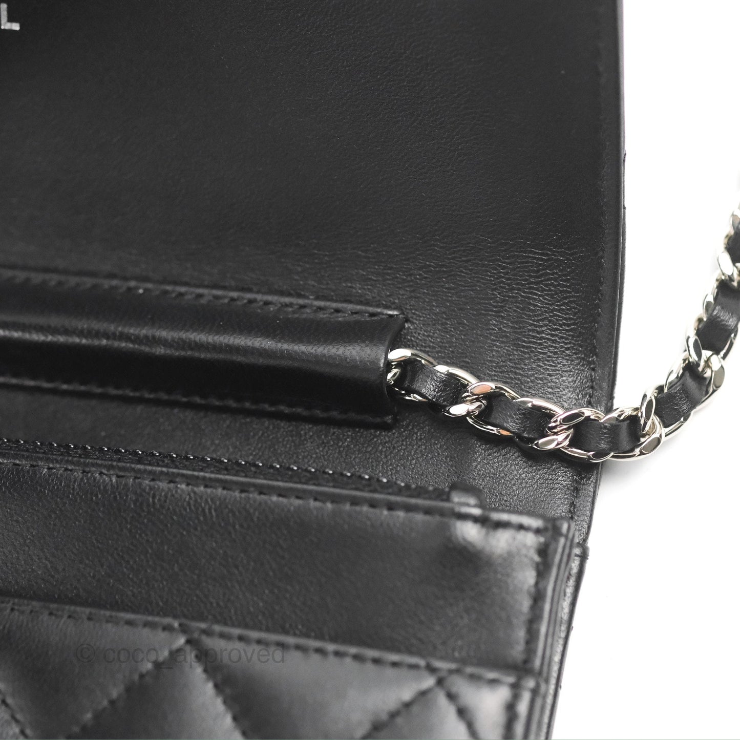 Chanel Quilted Classic Wallet on Chain WOC Black Lambskin Silver Hardware