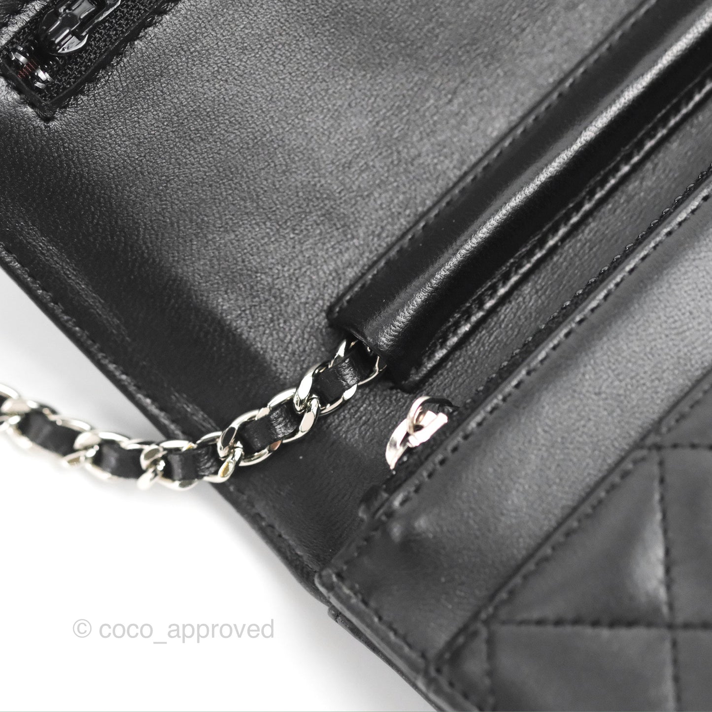Chanel Quilted Classic Wallet on Chain WOC Black Lambskin Silver Hardware
