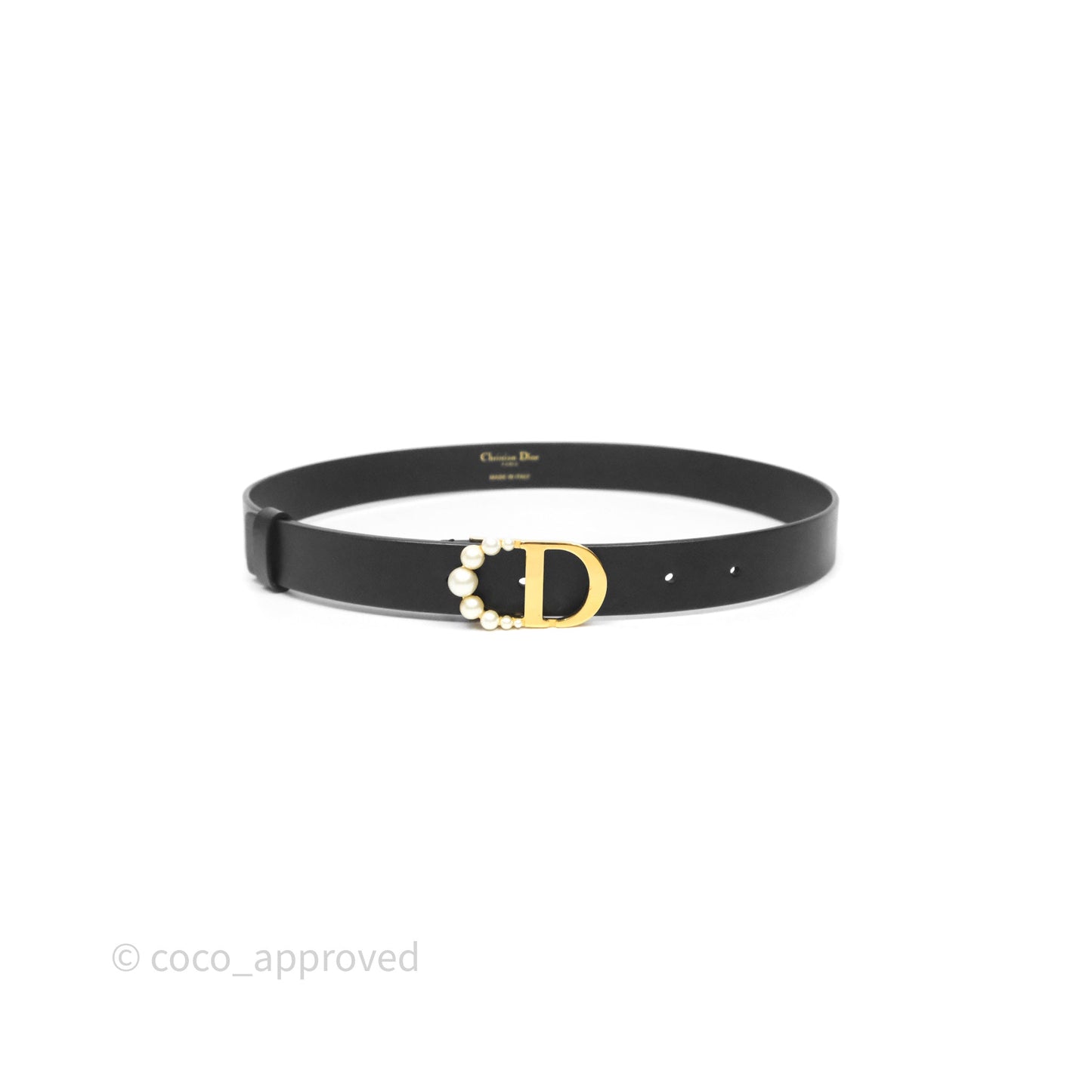 Christian Dior Pearl Belt Black Calfskin Gold Hardware Size 70