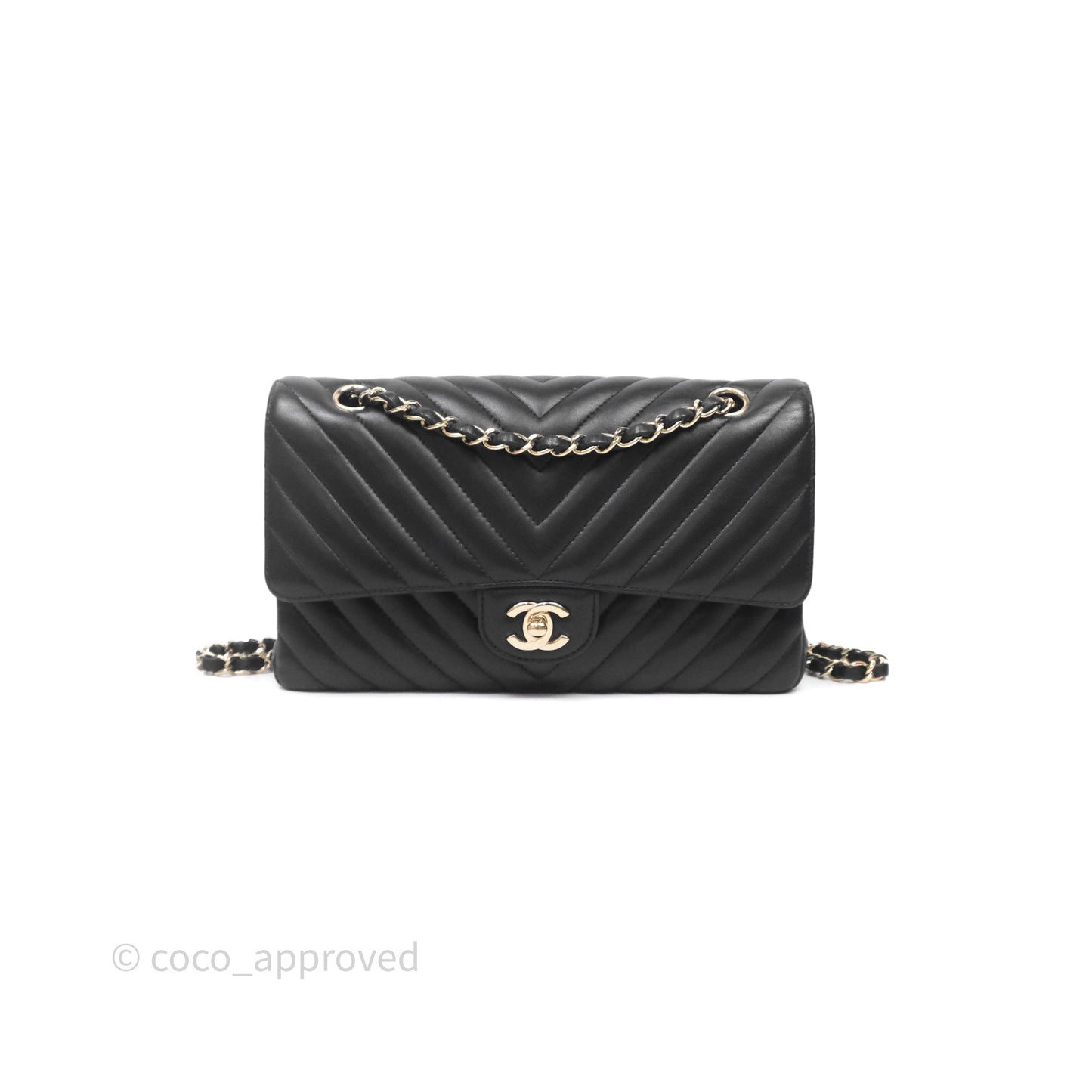 Chanel Classic M/L Medium Flap Chevron Black Lambskin Gold Hardware