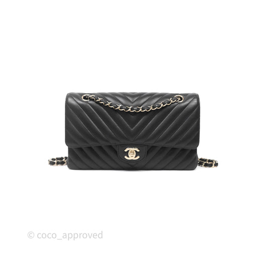 Chanel Classic M/L Medium Flap Chevron Black Lambskin Gold Hardware