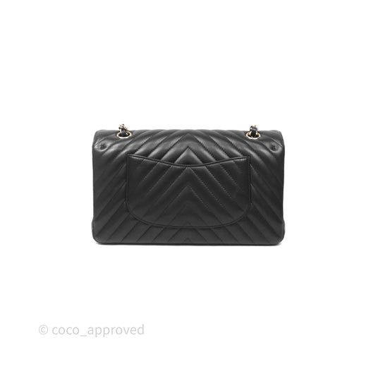 Chanel Classic M/L Medium Flap Chevron Black Lambskin Gold Hardware