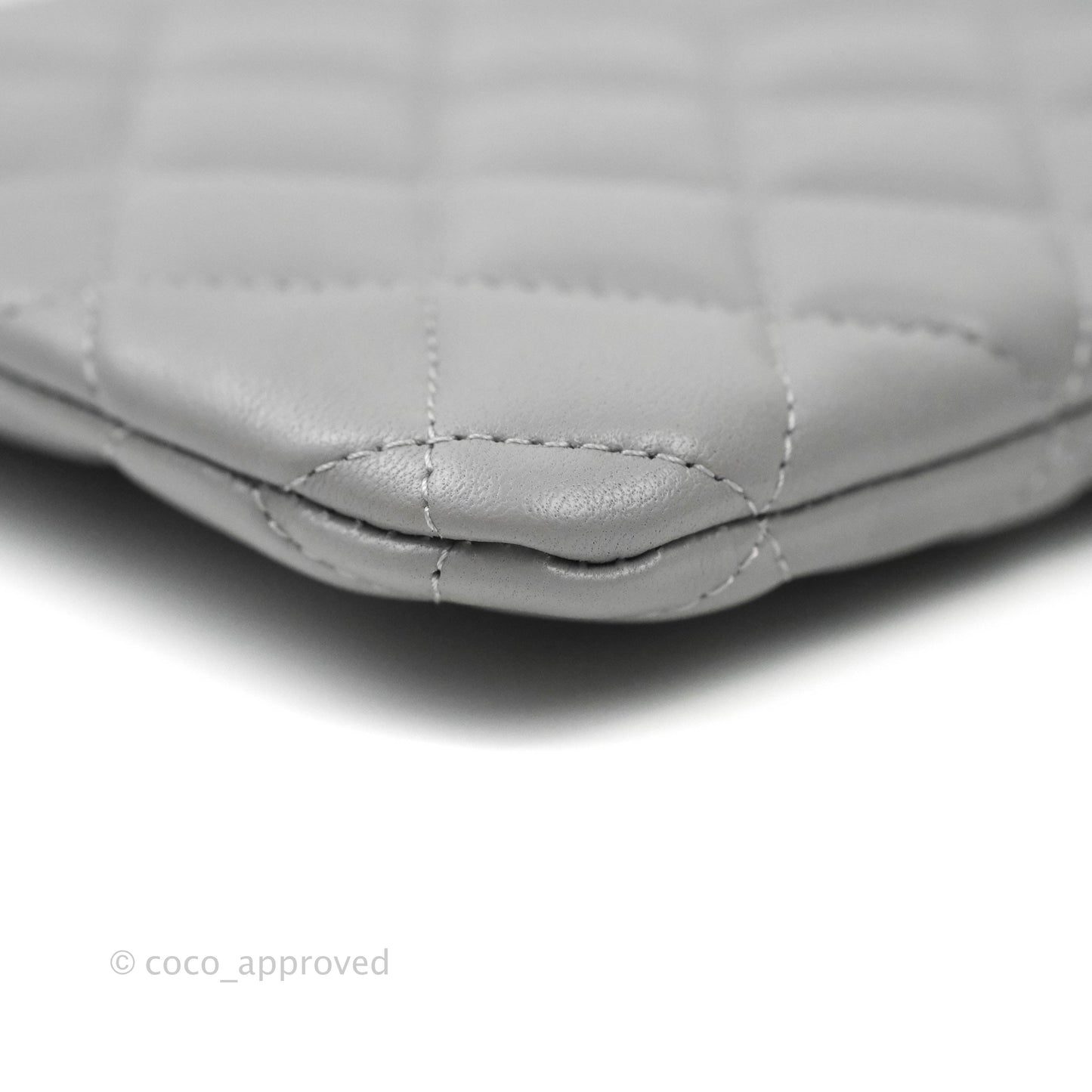 Chanel Quilted Small O Case Grey Lambskin Silver Hardware