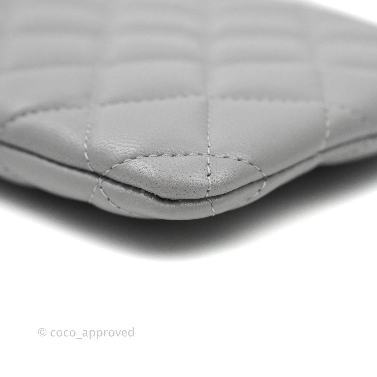 Chanel Quilted Small O Case Grey Lambskin Silver Hardware