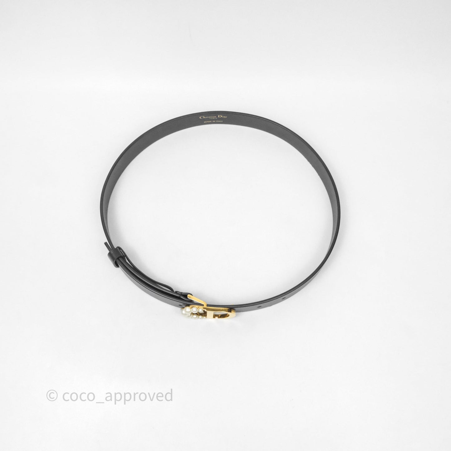 Christian Dior Pearl Belt Black Calfskin Gold Hardware Size 70