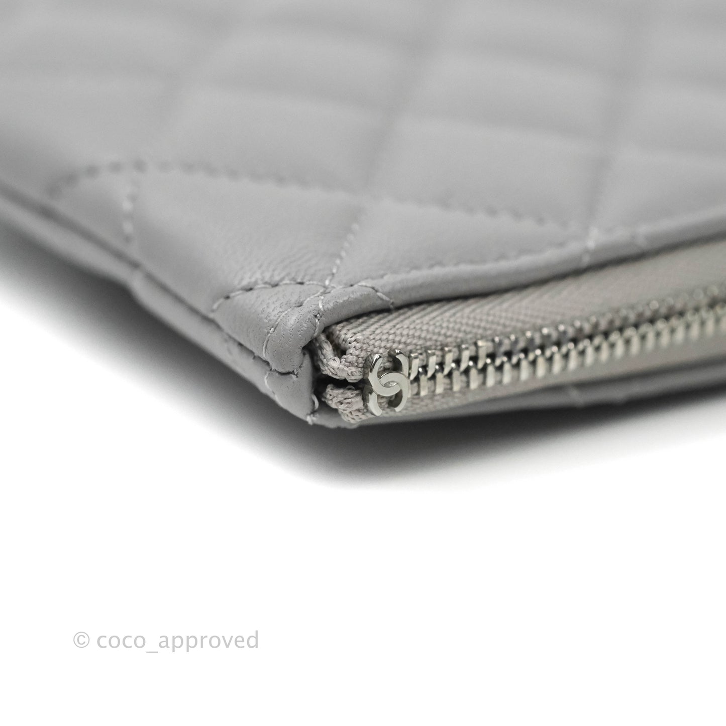 Chanel Quilted Small O Case Grey Lambskin Silver Hardware