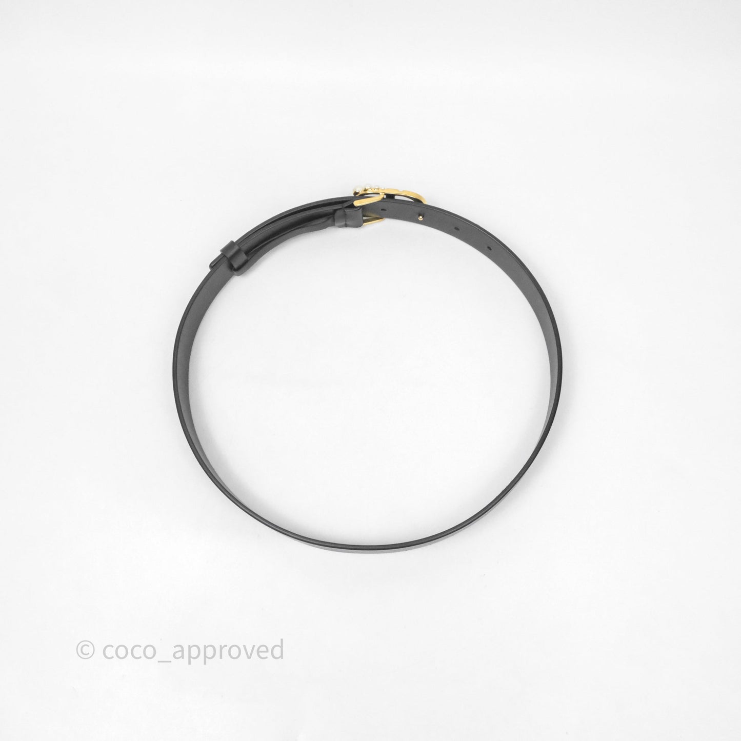 Christian Dior Pearl Belt Black Calfskin Gold Hardware Size 70