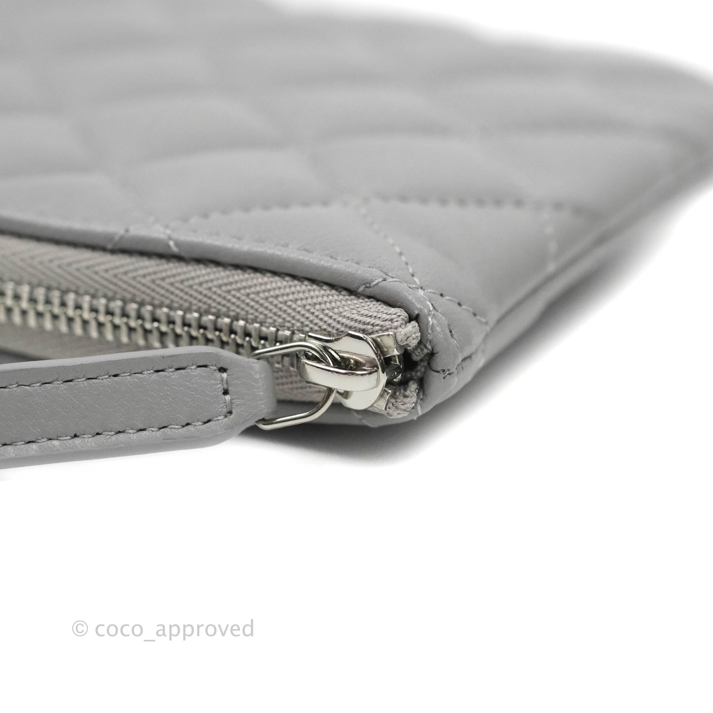 Chanel Quilted Small O Case Grey Lambskin Silver Hardware