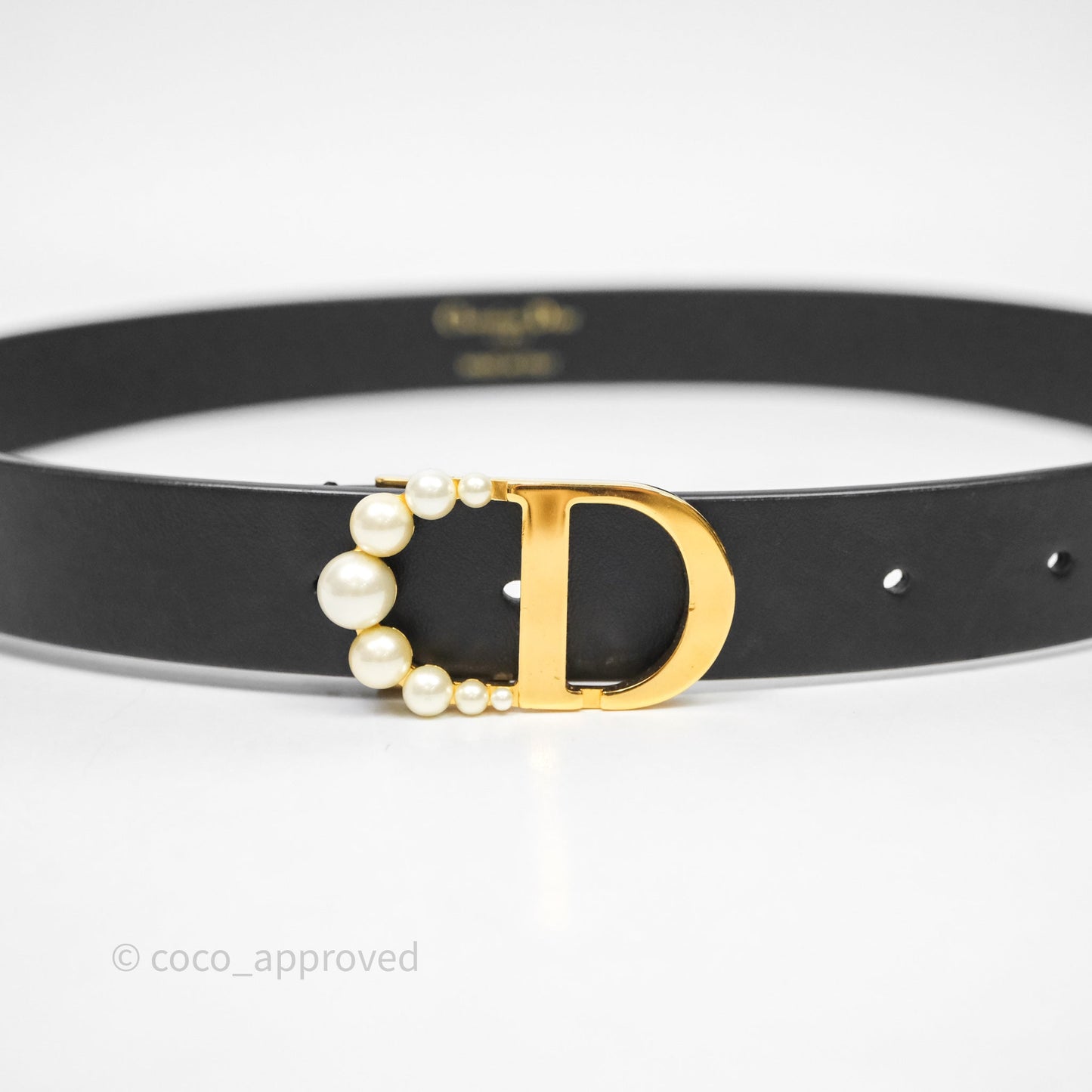 Christian Dior Pearl Belt Black Calfskin Gold Hardware Size 70