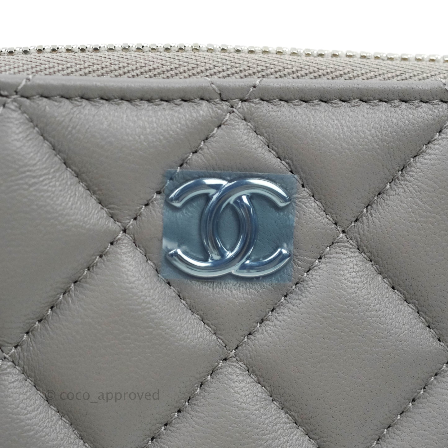 Chanel Quilted Small O Case Grey Lambskin Silver Hardware
