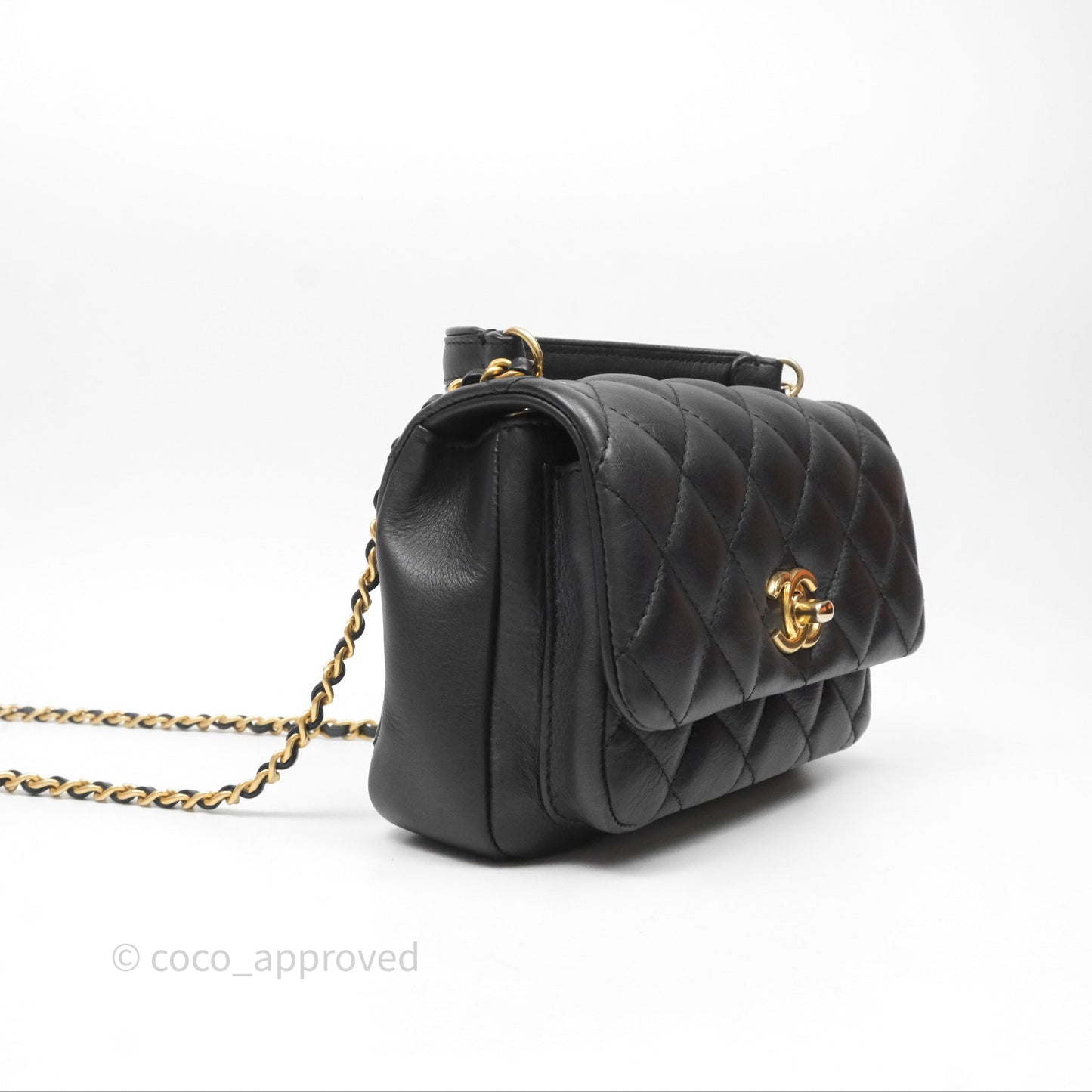 Chanel Mini Flap Top Handle Black Calfskin Aged Gold Hardware