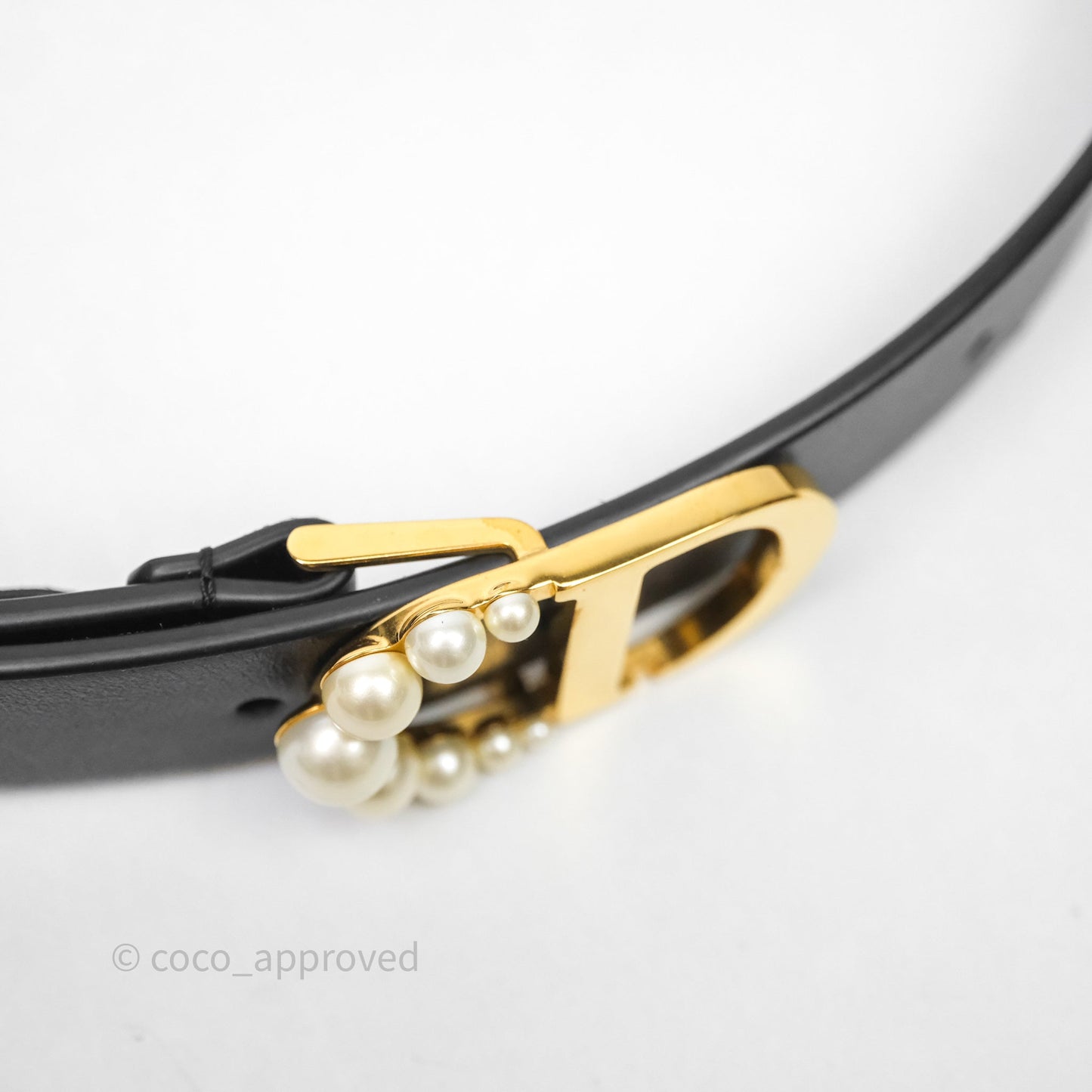 Christian Dior Pearl Belt Black Calfskin Gold Hardware Size 70