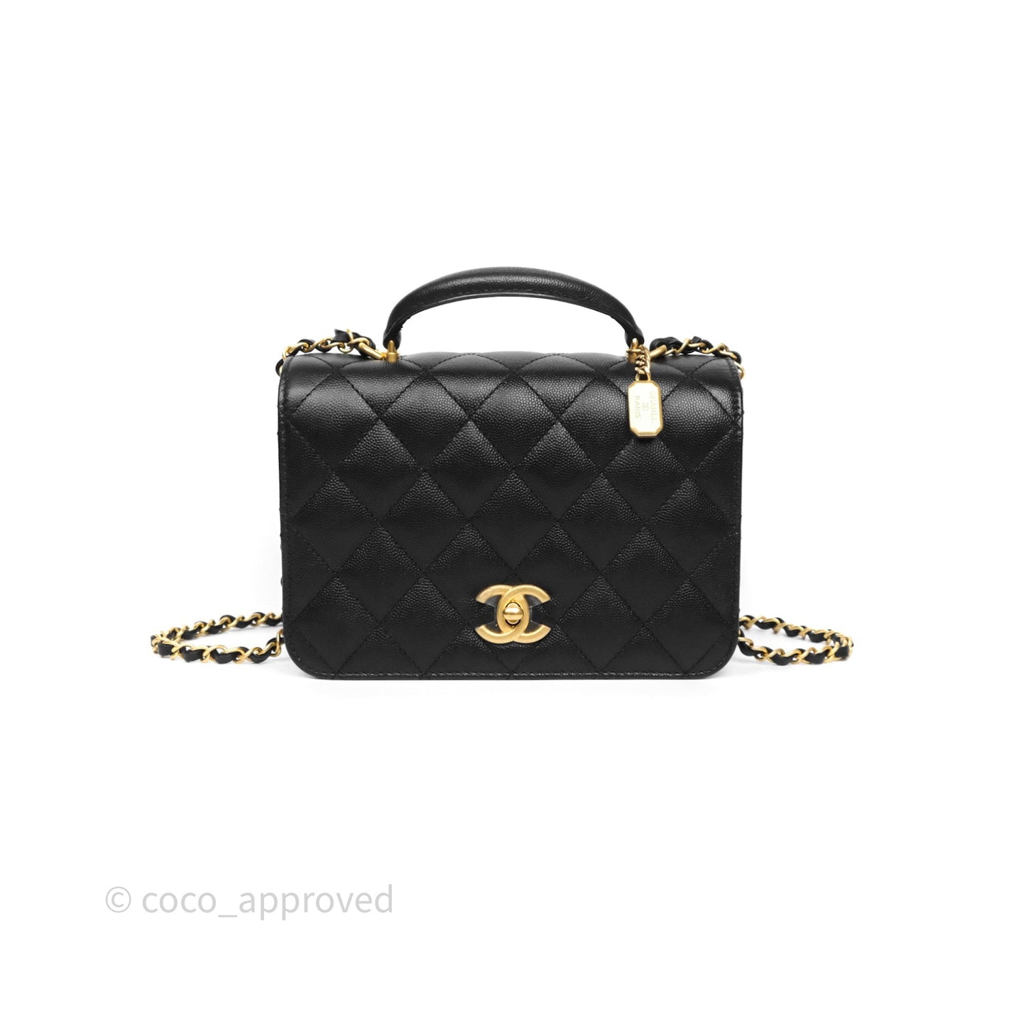 Chanel Quilted Accordion Flap Bag with Handle Black Caviar Aged Gold Hardware 23B