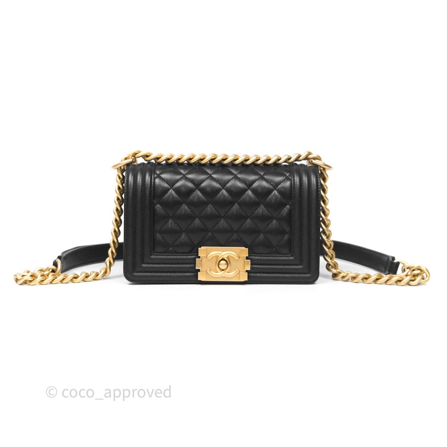 Chanel Small Quilted Boy Black Caviar Gold Hardware
