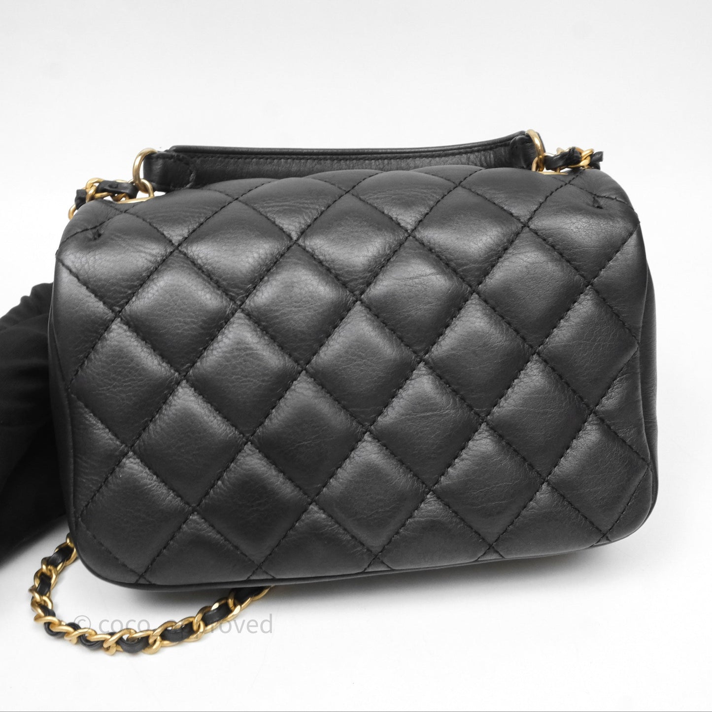 Chanel Mini Flap Top Handle Black Calfskin Aged Gold Hardware