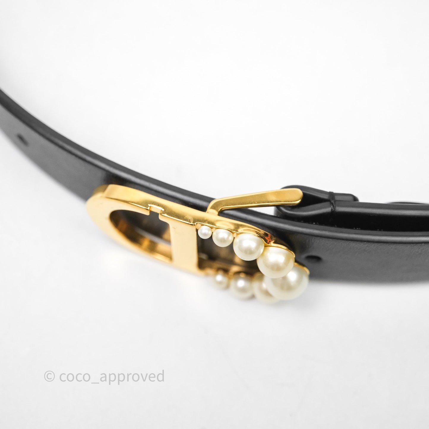 Christian Dior Pearl Belt Black Calfskin Gold Hardware Size 70