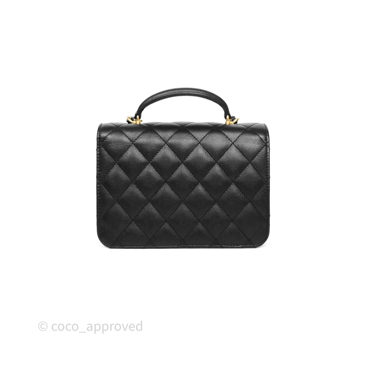 Chanel Quilted Accordion Flap Bag with Handle Black Caviar Aged Gold Hardware 23B