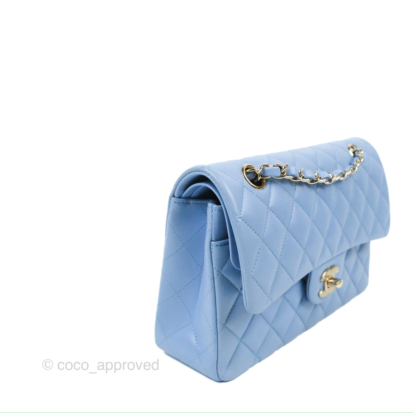 Chanel Small Classic Quilted Flap Light Sky Blue Lambskin Gold Hardware 21C