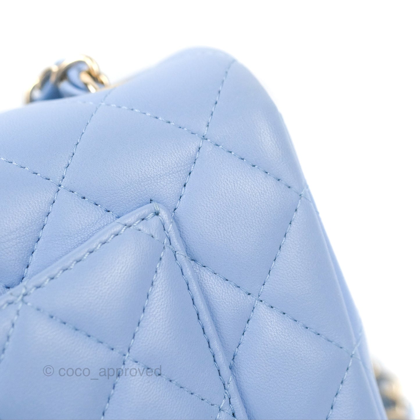 Chanel Quilted Mini Rectangular Flap Sky Blue Lambskin Gold Hardware