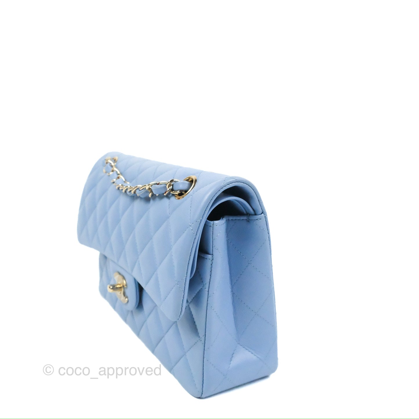 Chanel Small Classic Quilted Flap Light Sky Blue Lambskin Gold Hardware 21C