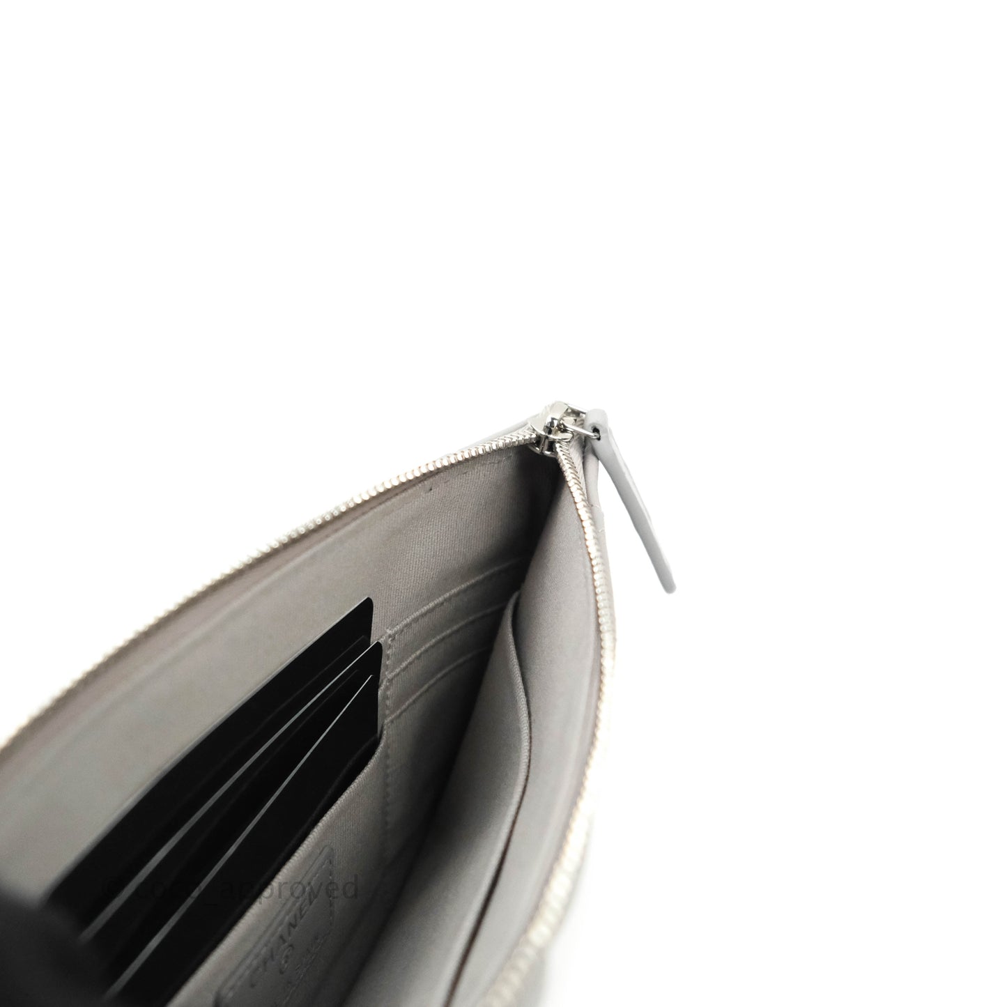 Chanel Quilted Small O Case Grey Lambskin Silver Hardware