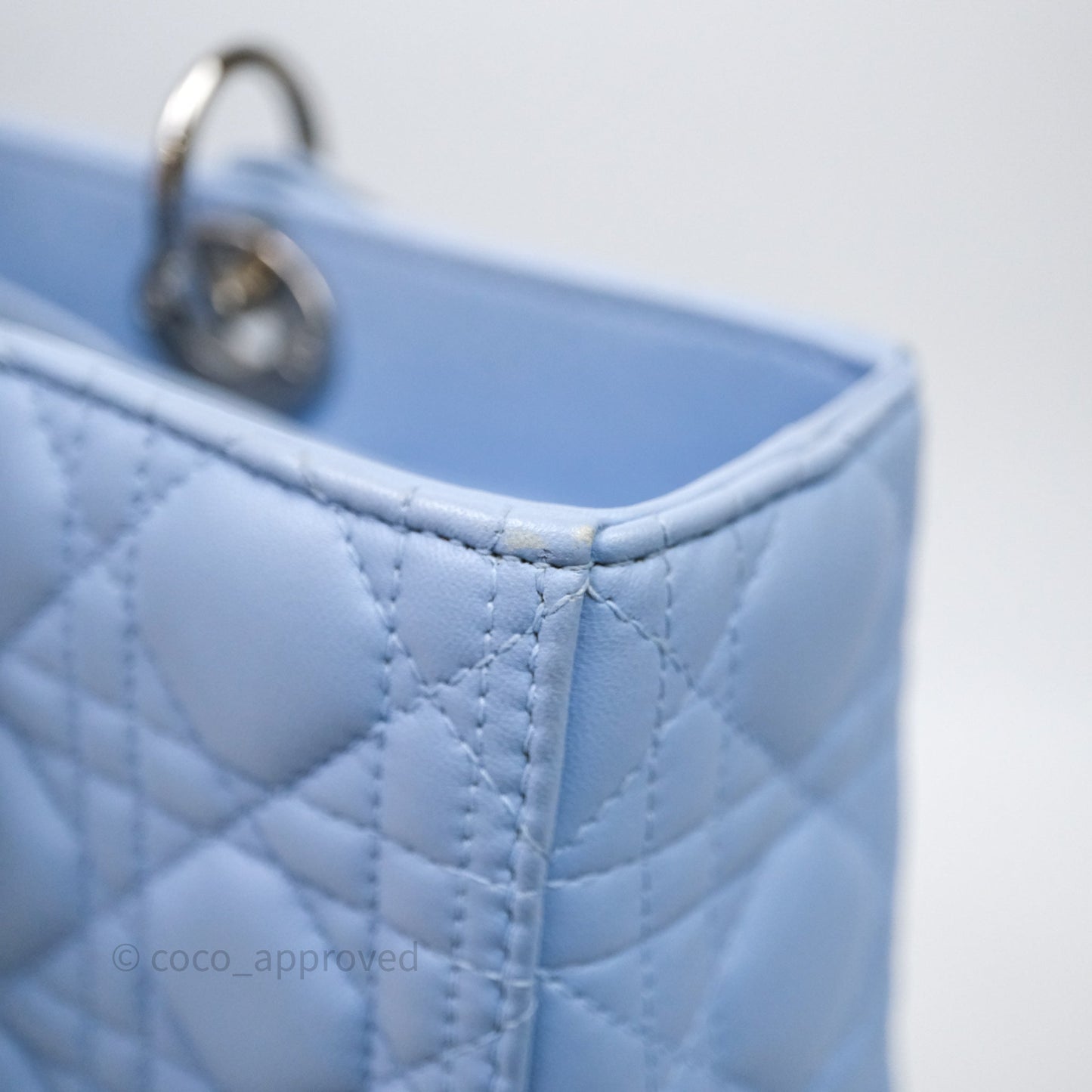 Christian Dior Large Lady Dior Cannage Blue Lambskin Silver Hardware