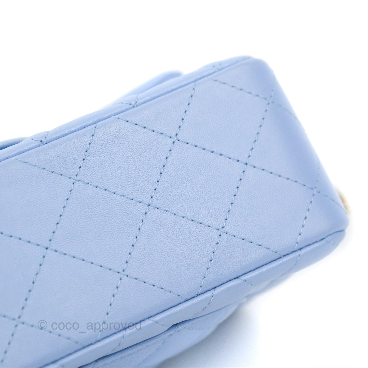 Chanel Quilted Mini Rectangular Flap Sky Blue Lambskin Gold Hardware
