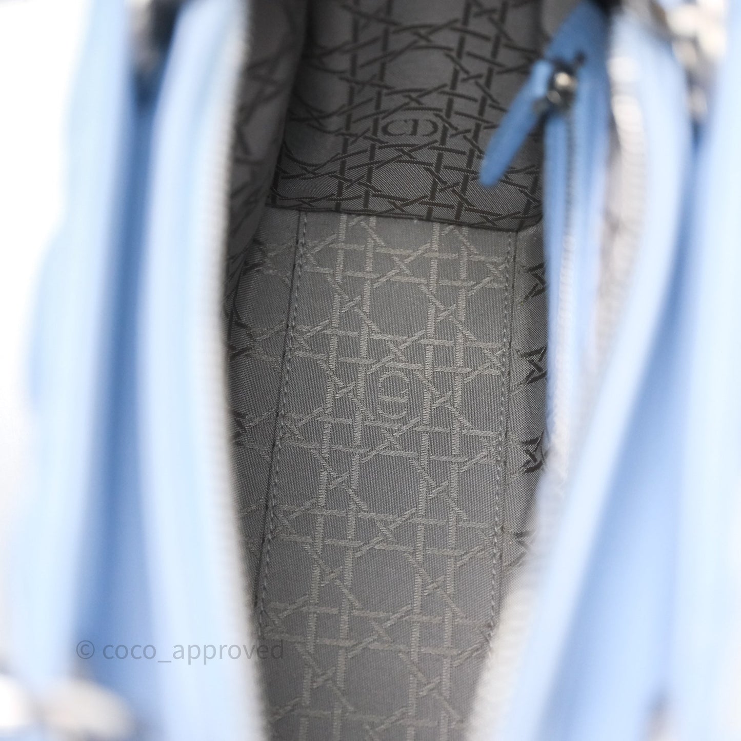 Christian Dior Large Lady Dior Cannage Blue Lambskin Silver Hardware